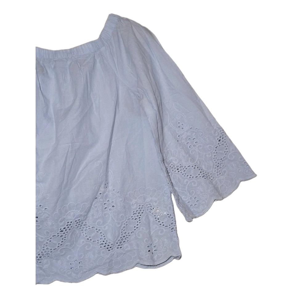 (2) F21 Off Shoulder Top Cotton Eyelet Embroidered Blouse Bright Red & Ice Blue - Picture 8 of 12
